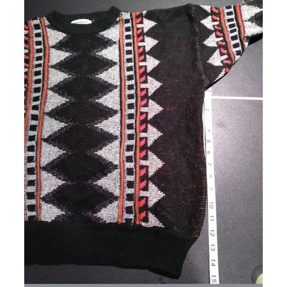 Vintage Men's Brian MacNeil Sweater Black Gray Red Italy Long Sleeve - Picture 8 of 9